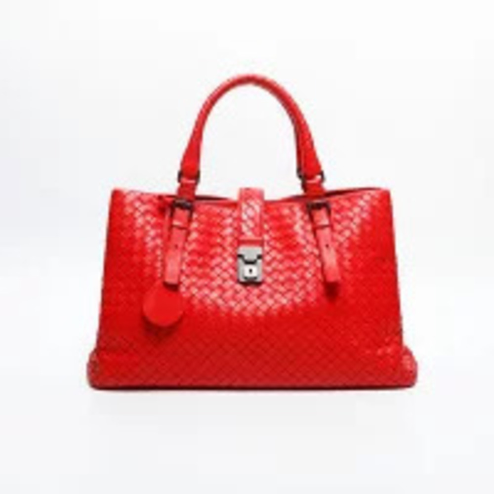 Bottega Veneta Intrecciato Roma Handbag Red